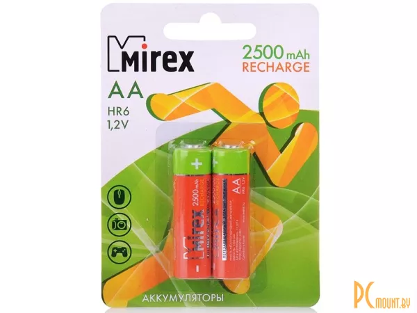 Аккумулятор Ni-MH Mirex HR6 / AA 2500mAh 1,2V 2 шт (2/20/100), ecopack