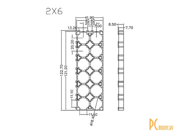 Кронштейн-держатель с байонетным соединением для 2x6x18650, для упрощения объединения необходимого количества ячеек в батарею