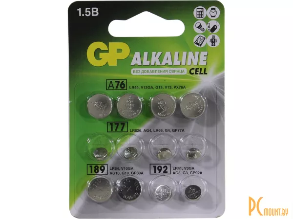 Элемент питания GP ACM02F-2CR12 Набор батареек щелочных (alkaline) 1.5V, 4xLR44, 2xLR54, 4xLR626, 2xLR41, В упаковке: 12 шт.