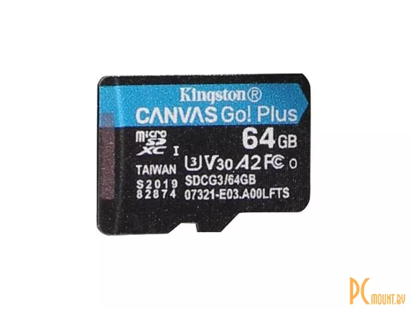 Карта памяти MicroSDXC, 64GB, Сlass 10, UHS-I, U3, Kingston SDCG3/64GB